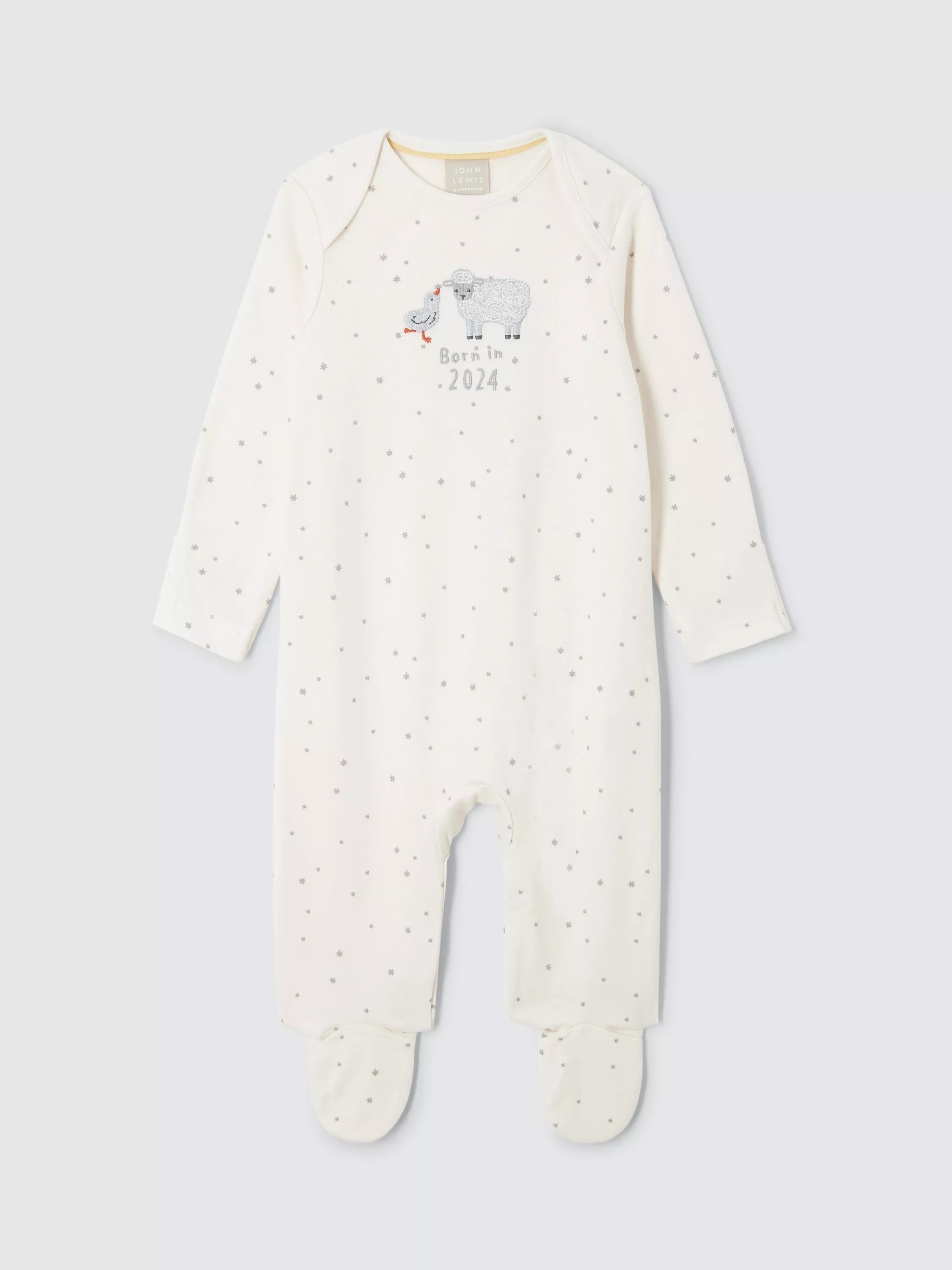 John Lewis Baby Born in 2024 Star Sleepsuit, Cream - McGrocer