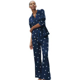 M&S Fleece Heart Print Pyjama Set, XXL, Navy