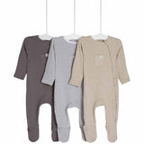 M&S Collection Girls, Cotton Striped & Plain Sleepsuits, 0-3 Months, Grey