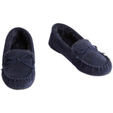 M&S Suede Bow Fur Lined Moccasin Slippers 4 Midnight Navy