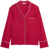 M&S Womens Cotton Modal Revere Pyjama Set, XL, Red
