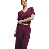 M&S Womens Viscose Lace Pyjama Set, XL, Dark Magenta