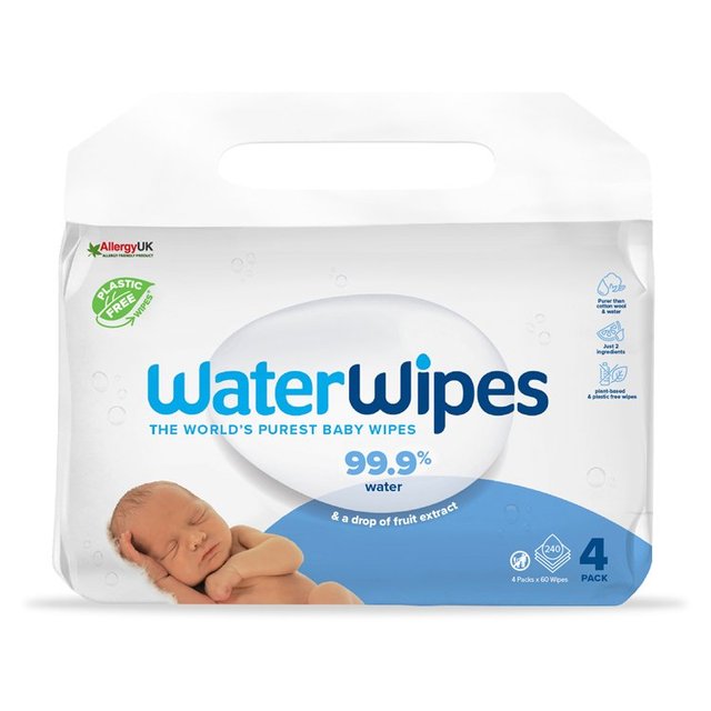 WaterWipes Baby Wipes Sensitive Newborn Plastic Free Wipes 240 Wipes 4 x 60 per pack GOODS M&S