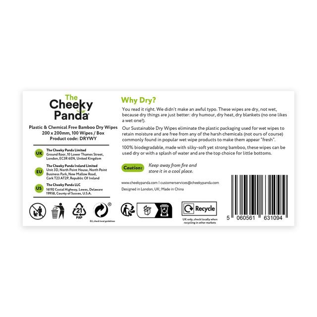 The Cheeky Panda Bamboo Baby Dry Wipes 100 per pack GOODS M&S