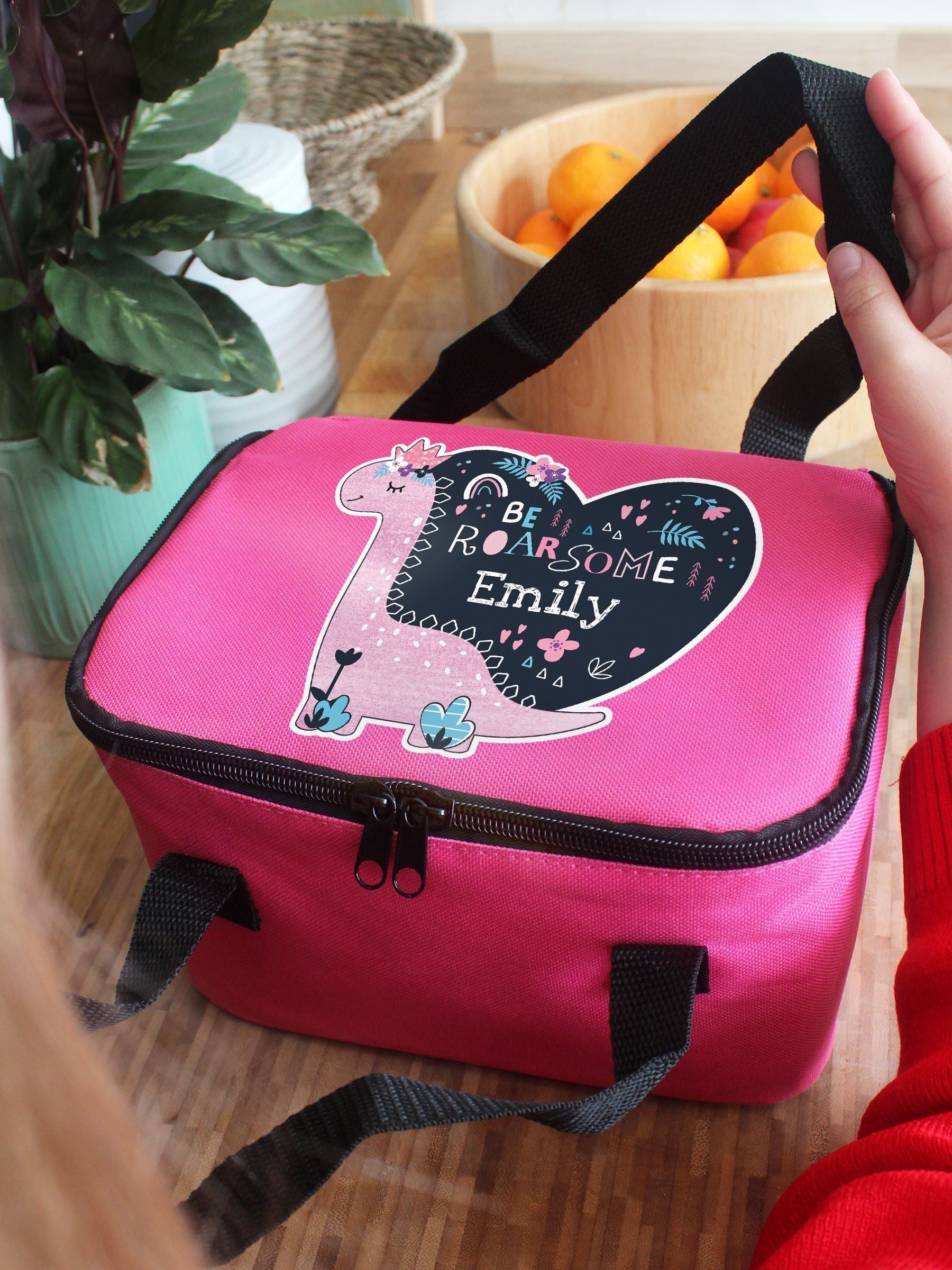 Pink Personalised Dinosaur Lunch Bag by PMC