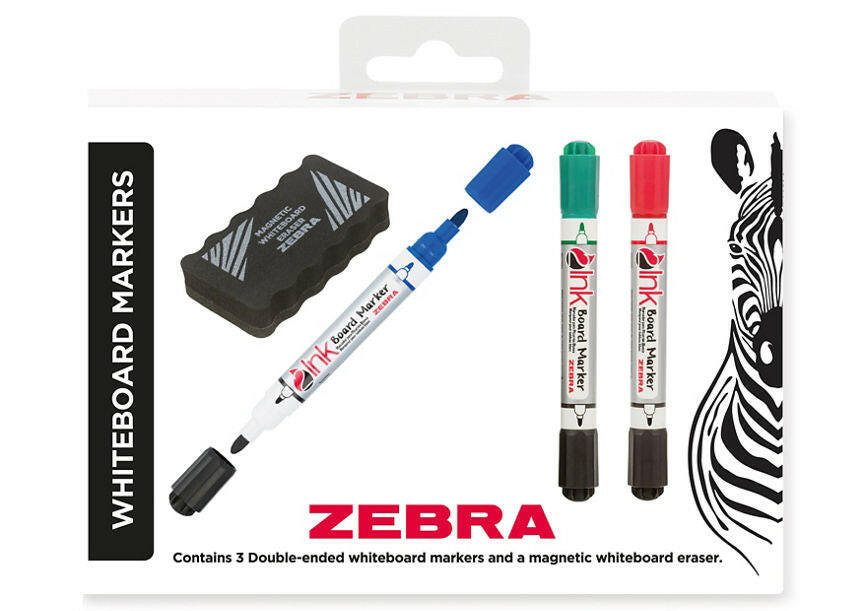 Zebra Double-Ended Whiteboard Markers & Magnetic Eraser GOODS ASDA