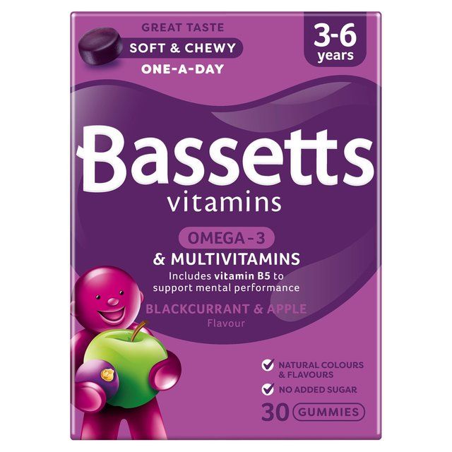 Bassetts Blackcurrant & Apple Omega 3 & Multivitamins 3-6yrs 30 per pack - McGrocer