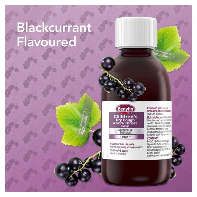 Benylin Childrens Dry Cough & Sore Throat Syrup Blackcurrant 125ml - McGrocer