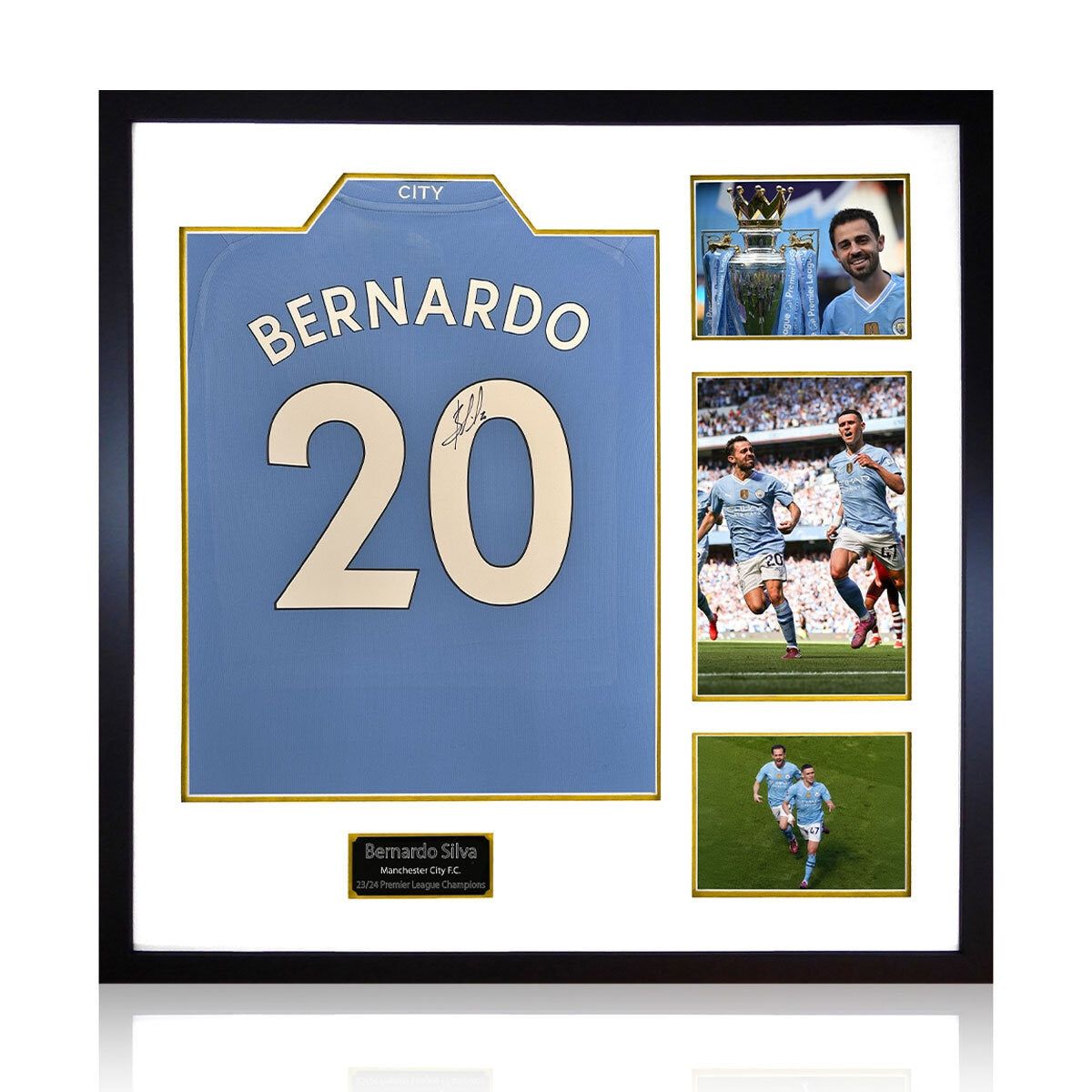 Bernardo Silva MCFC 24/25 Signed Framed Shirt, including 3 Photos - McGrocer