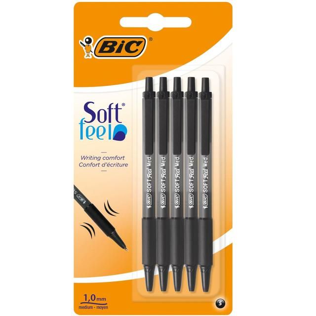BIC Soft Feel Retractable Ballpoint Pens Black Pack of 5 5 per pack - McGrocer