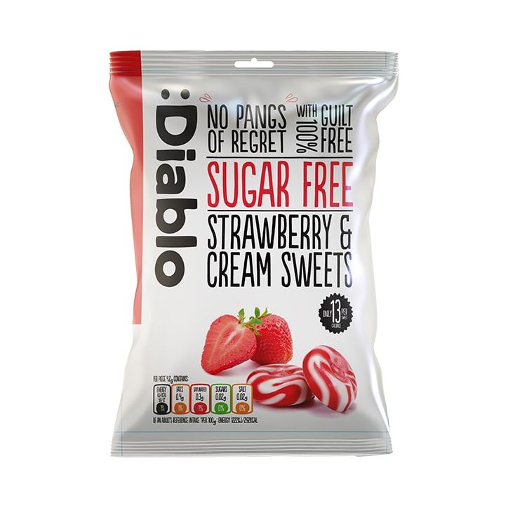 Diablo Sugar Free Strawberry & Cream Sweets 75g Strawberrys & Cream