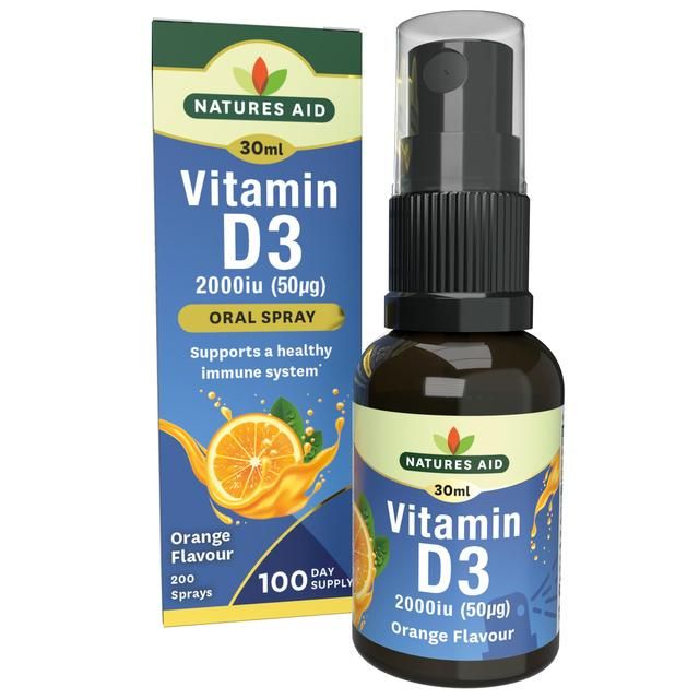 Natures Aid Vitamin D3 2000iu Oral Spray (Orange Flavour) 30ml