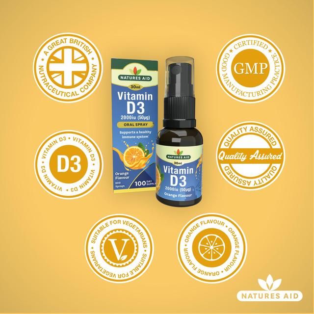 Natures Aid Vitamin D3 2000iu Oral Spray (Orange Flavour) 30ml