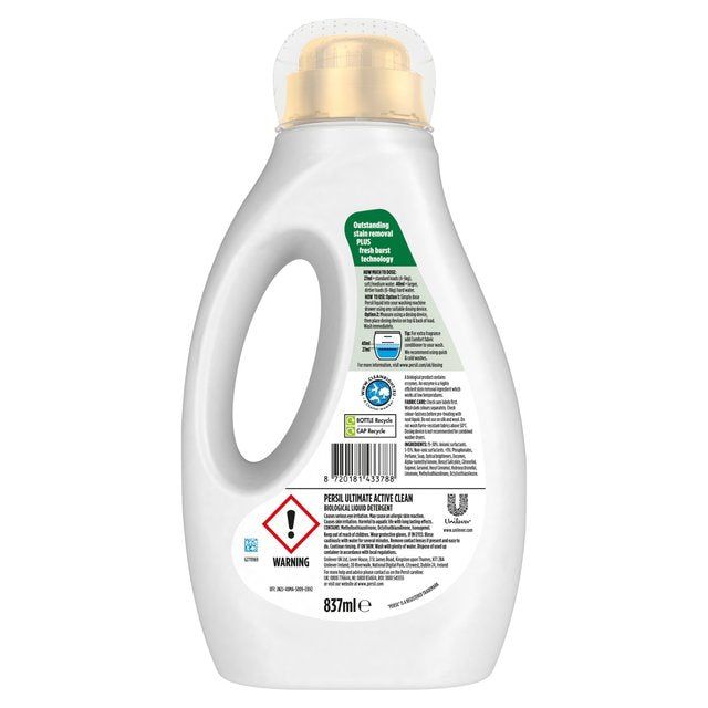 Persil Ultimate Active Clean Bio Laundry Washing Detergent 31 Washes 837ml