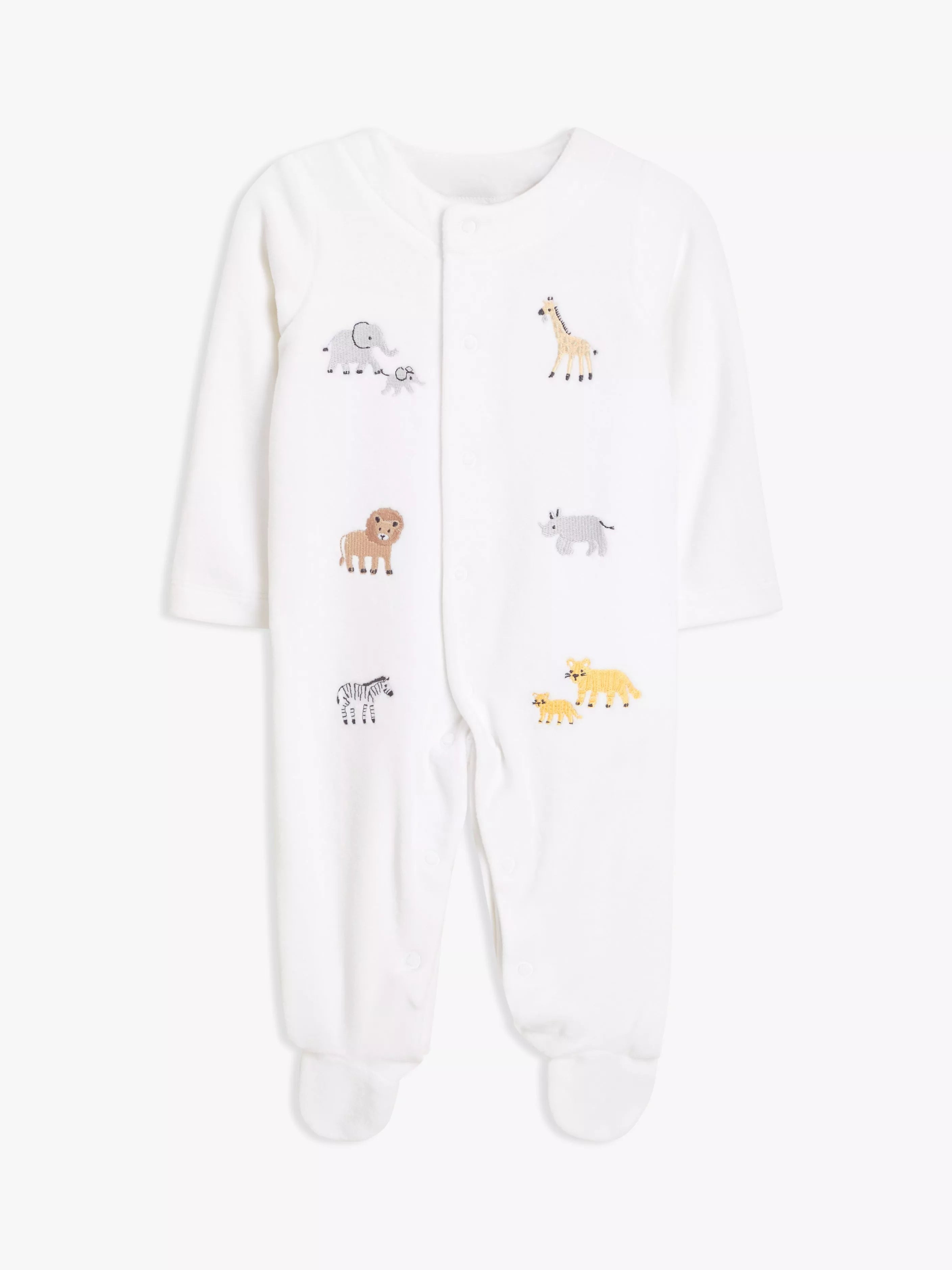John Lewis Baby Safari Animal Velour Sleepsuit, Cream - McGrocer