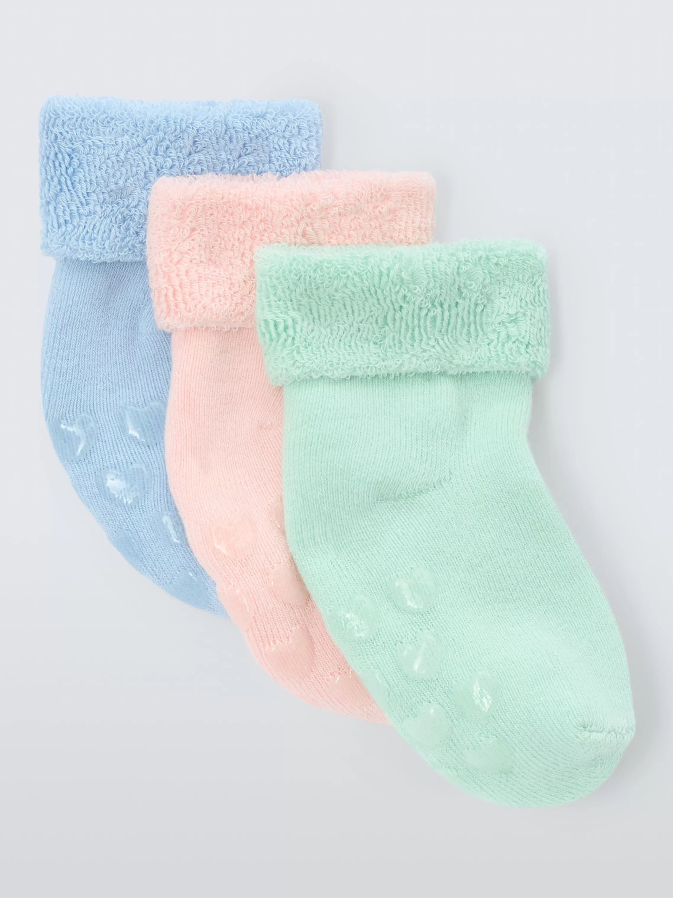 John Lewis Baby Organic Terry Cotton Blend Socks, Pack of 3, Multi - McGrocer