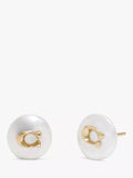 Coach Freshwater Pearl  Coin Stud Earrings, Gold - McGrocer