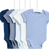 M&S Unisex Pure Cotton Plain Short Sleeve Bodysuits, 0-3 M, Blue