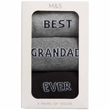 M&S Best Grandad Ever Socks Gift Box, 9-12, Grey