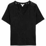 M&S Womens Body Soft Lace Detail Pyjama Top, Extra Large, Black