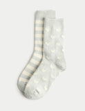2pk Cosy Striped & Heart Ankle Socks