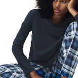 M&S Check Bottoms PJ Set, Medium, Navy