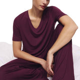 M&S Womens Viscose Lace Pyjama Set, XL, Dark Magenta