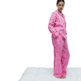M&S Womens Striped Pyjama Set, 16, Pink