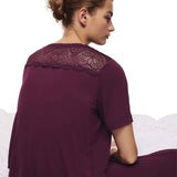 M&S Womens Viscose Lace Pyjama Set, XL, Dark Magenta