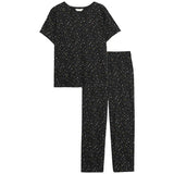 M&S Cotton Rich Printed Crop Leg Pyjama Set, XL, Black