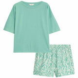 M&S Top With Woven Printed Bottom, Size 14, Seafoam