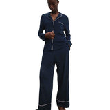 M&S Womens Autograph Cotton Modal Revere Pyjama Set, XS, Navy