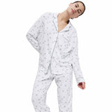 M&S Womens Cotton Modal Printed Pyjama Set, Size Large, White Mix