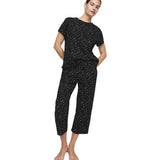 M&S Cotton Rich Printed Crop Leg Pyjama Set, XL, Black