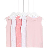 M&S Girls Pure Cotton Heart Print Vests, 7-8 Years, Pink Mix