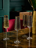 Set of 4 Black Leopard Print Champagne Flutes