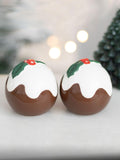 Something Different Brown/White Christmas Pudding Salt and Pepper Shakers Set