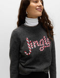 Embellished Slogan Crew Neck Jumper with Wool