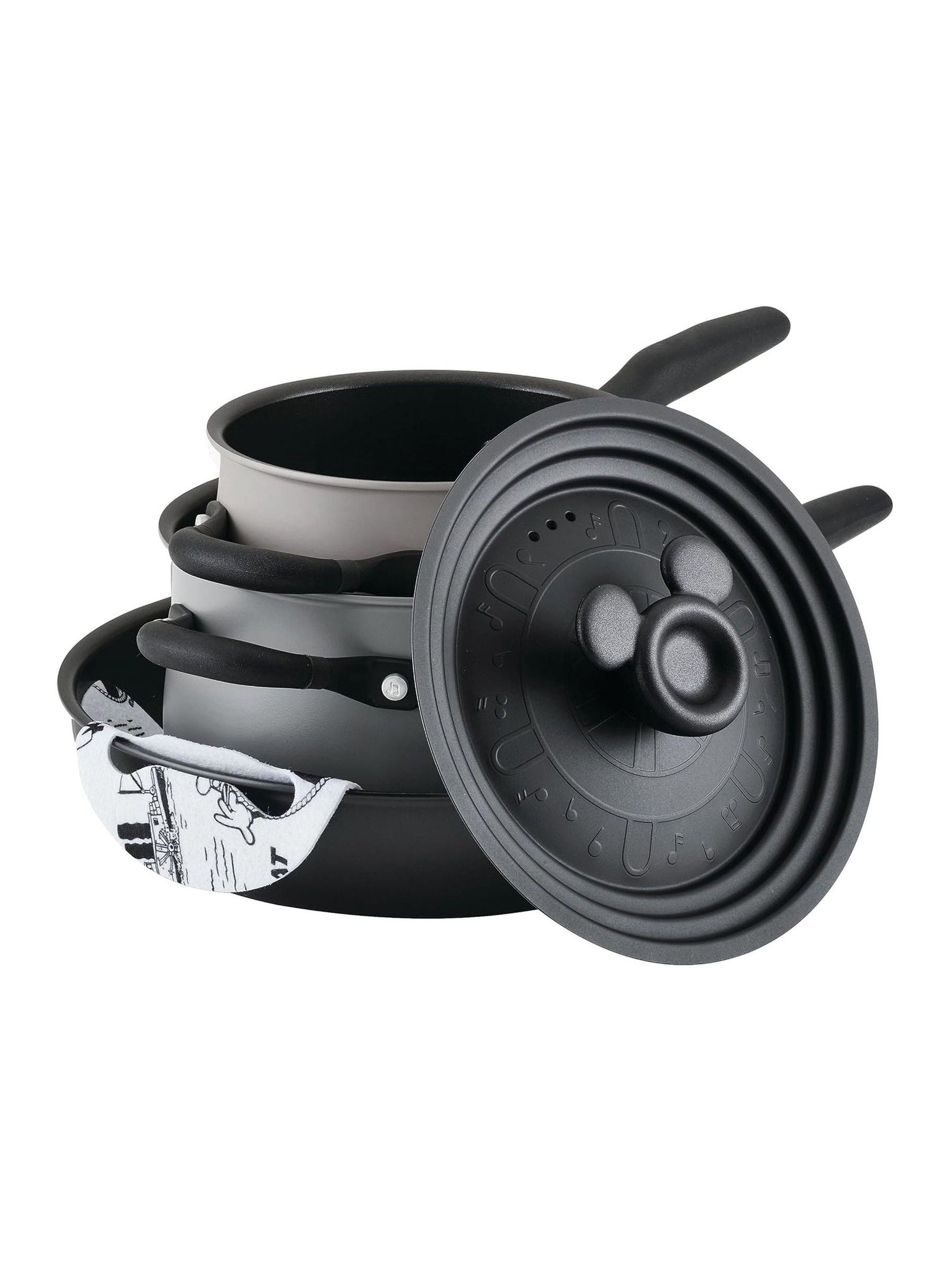 Prestige 4 Piece Black Disney X Steamboat Willie Aluminium Induction Non Stick Cookware Set