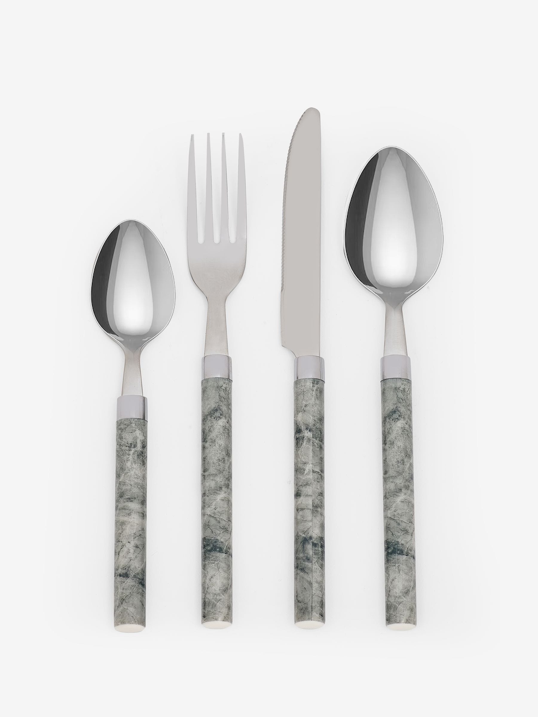 16 Piece Grey Marble Effect Cutlery Set