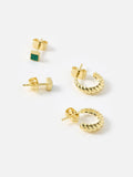Oliver Bonas Gold Hazel Malachite Stud and Twisted Hoop Gold Plated Earrings Set
