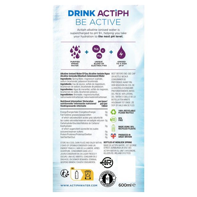 ACTIPH Alkaline Ionised Water   600ml - McGrocer