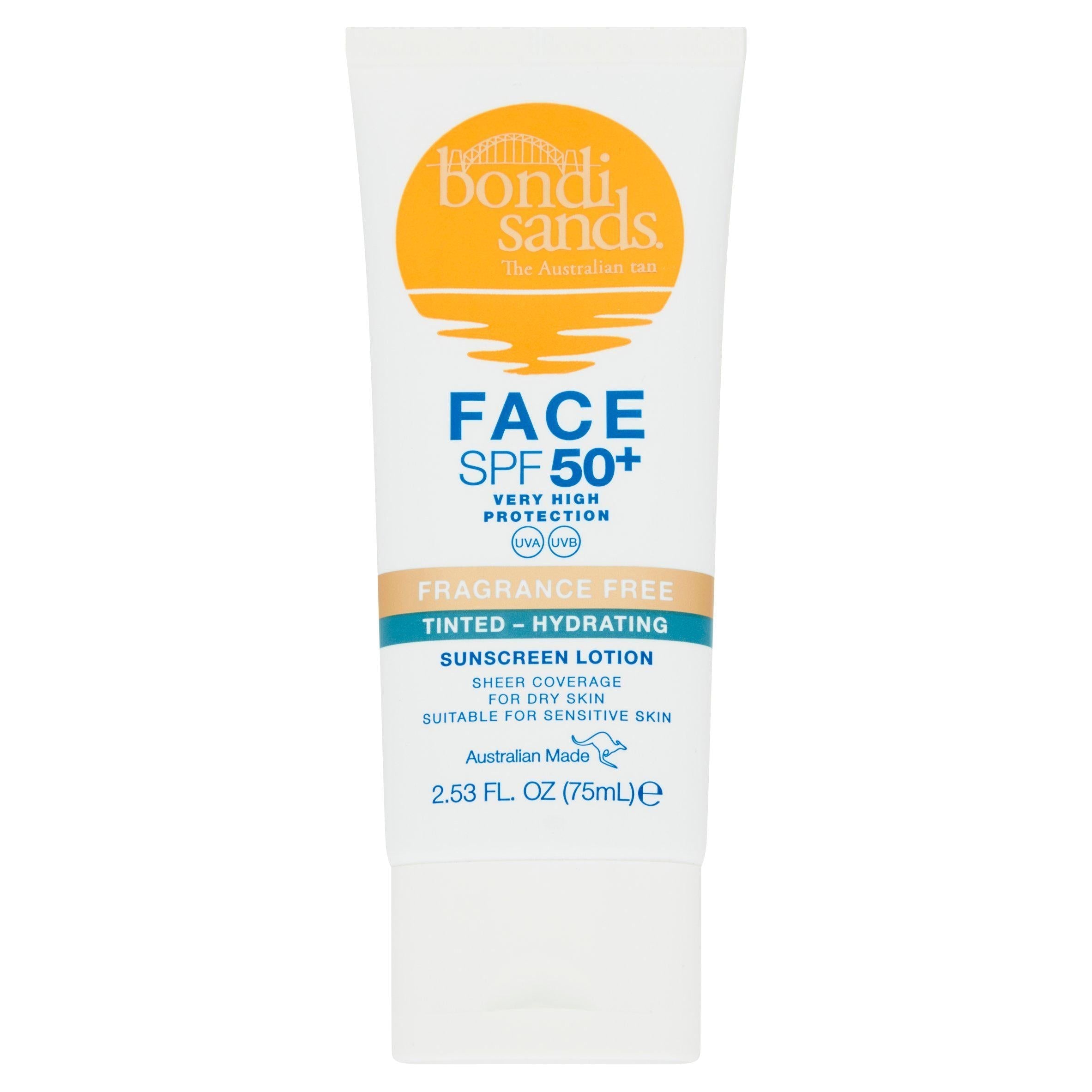Bondi Sands Face SPF 50+ Fragrance Free Tinted Hydrating Sunscreen Lotion 75ml - McGrocer