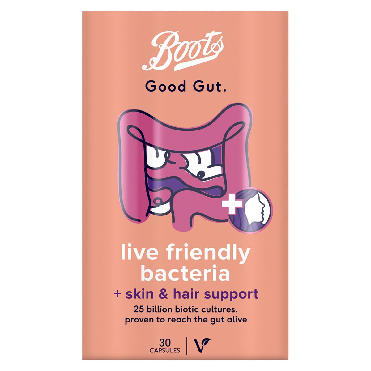 Boots Good Gut Live Friendly Bacteria + Skin & Hair Support 30 Capsules - McGrocer