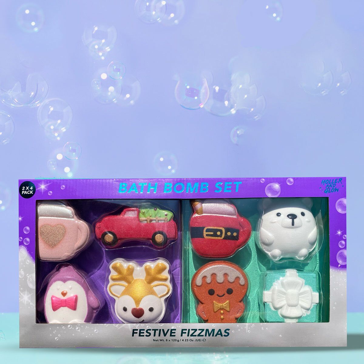 Holler &amp;amp; Glow Festive Fizzmas Bath Bombs, 2 x 4 Piece Set