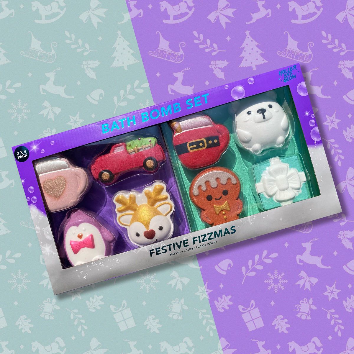 Holler &amp;amp; Glow Festive Fizzmas Bath Bombs, 2 x 4 Piece Set