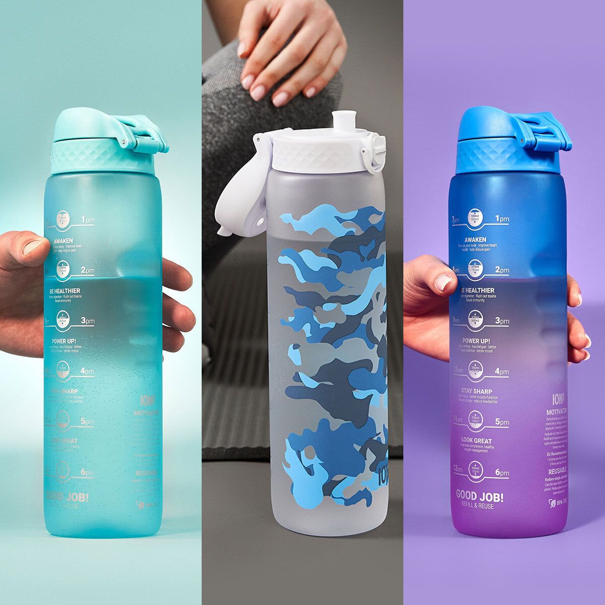 Ion8 Recyclon&amp;trade; Motivator 1L Water Bottle, 3 Pack