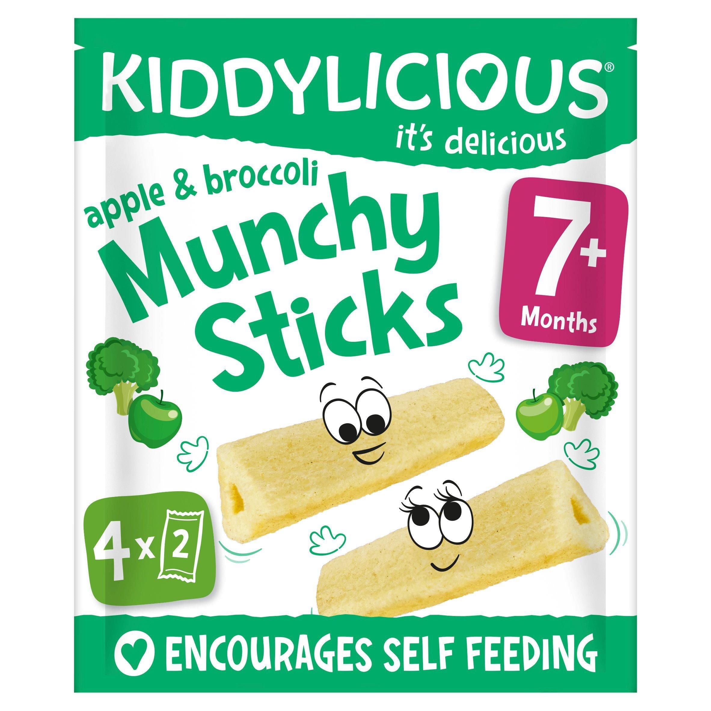 Kiddylicious Apple &amp;amp; Broccoli Munchy Sticks Baby Snacks 4x4g