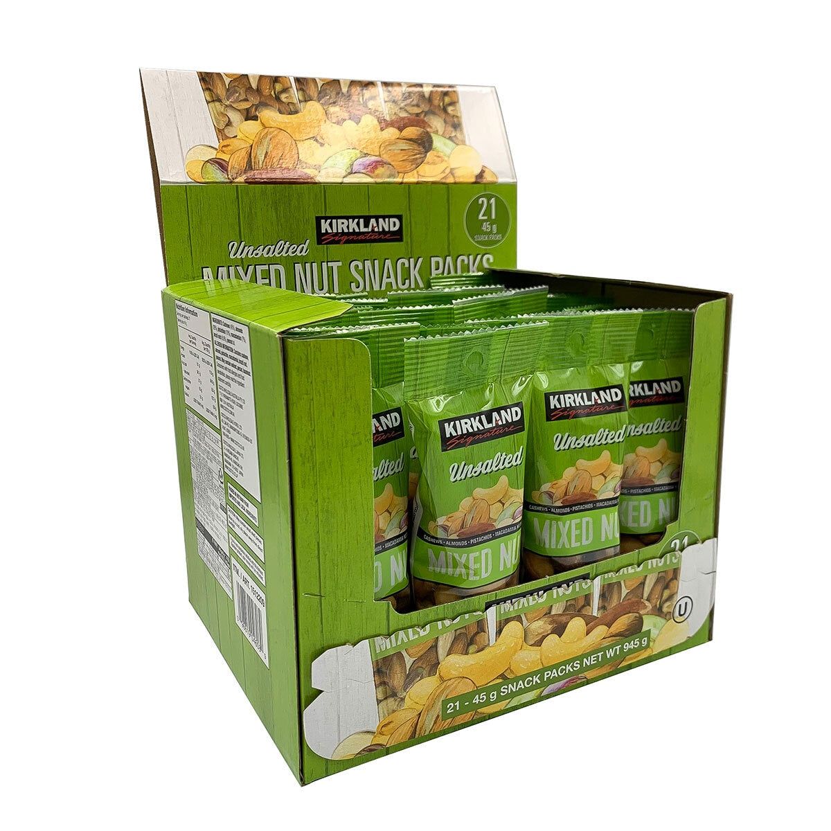 Kirkland Signature Unsalted Mixed Nut Snack Packs, 21 x 45g