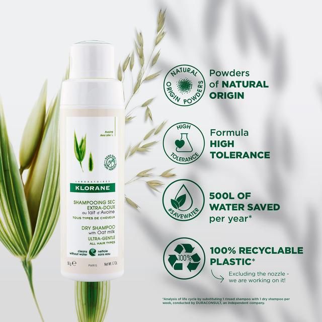 Klorane Eco-Friendly Dry Shampoo with Oat Milk for All Hair Types   50g